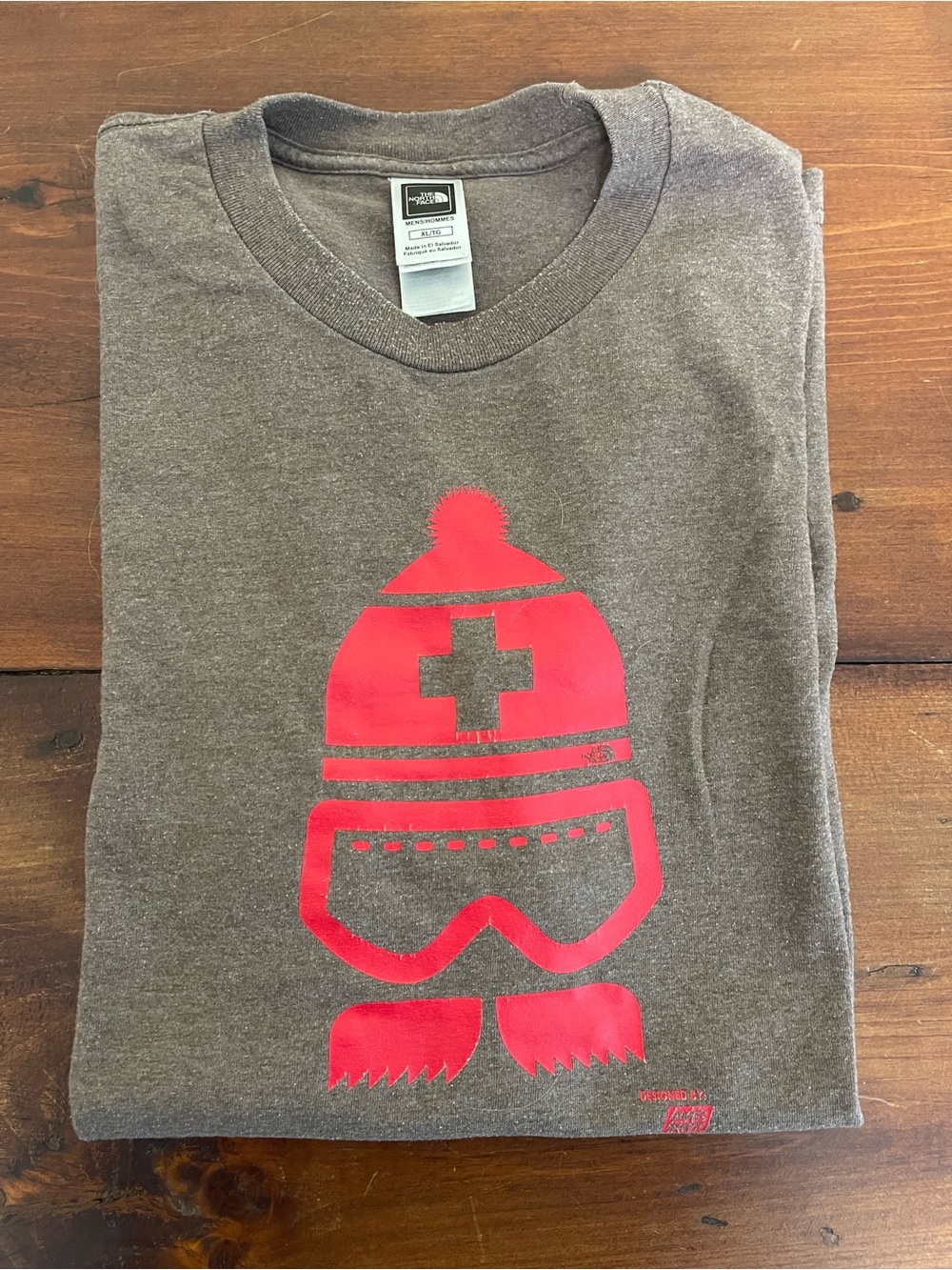 Vintage The North Face Men's Brown Graphic Ski Tee with Red Print